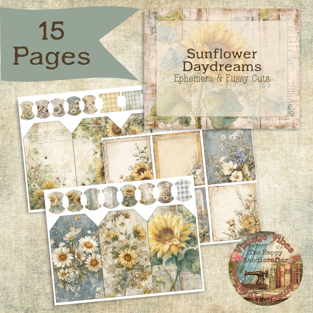 Sunflower Daydreams Ephemera & Fussy Cuts – Printable Junk Journal Kit ...