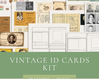 Kit numérique de cartes d'identité vintage - Ephémères imprimables pour la journalisation indésirable, les techniques mixtes et le collage
