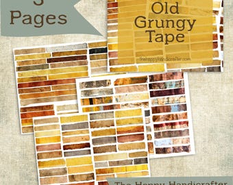 Stampabile con nastro Washi vintage, strisce effetto grunge, nastro di carta invecchiato, elementi per collage effetto vintage