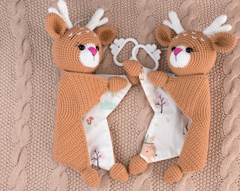 Crochet Deer Lovey for Baby with Music, Deer Lovey Crochet, Crocheted Baby Lovey, Knit Baby Lovey Reindeer, Handmade Lovey, Security Blanket