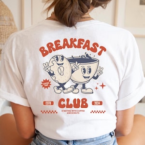 Camiseta unisex del Club del Desayuno • Camiseta retro de café con donut • Camiseta divertida de brunch con dibujos animados • Regalo para amantes del café • Club de domingo lento