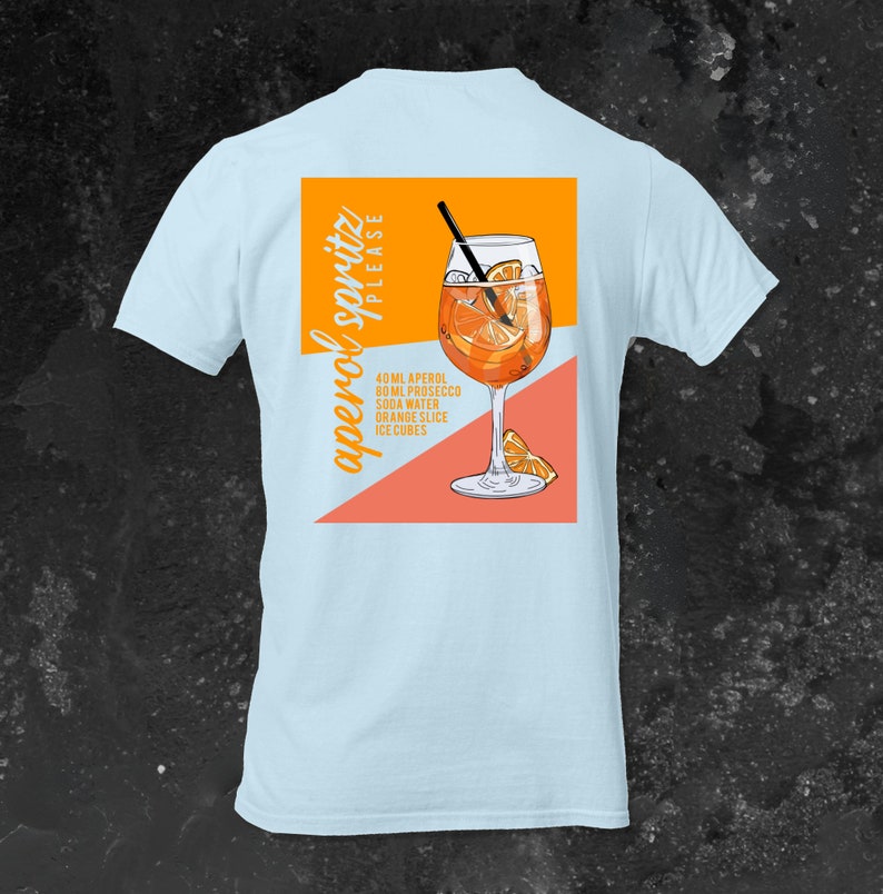 Camiseta Aperol Camiseta Aperol Spritz Camiseta Cóctel Camisa Verano Vacaciones Feeling Spritzy Backprint Estético Mallorca Hombre Sky Blue