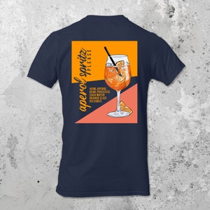 Camiseta Aperol Camiseta Aperol Spritz Camiseta Cóctel Camisa Verano Vacaciones Feeling Spritzy Backprint Estético Mallorca Hombre French Navy