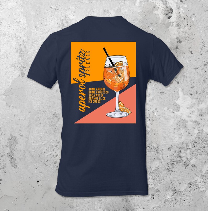 Camiseta Aperol Camiseta Aperol Spritz Camiseta Cóctel Camisa Verano Vacaciones Feeling Spritzy Backprint Estético Mallorca Hombre French Navy