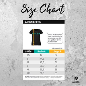 May include: Size chart for women's shirts with measurements in inches for bust and length. The chart shows sizes XS through XXL with corresponding measurements for bust and length.