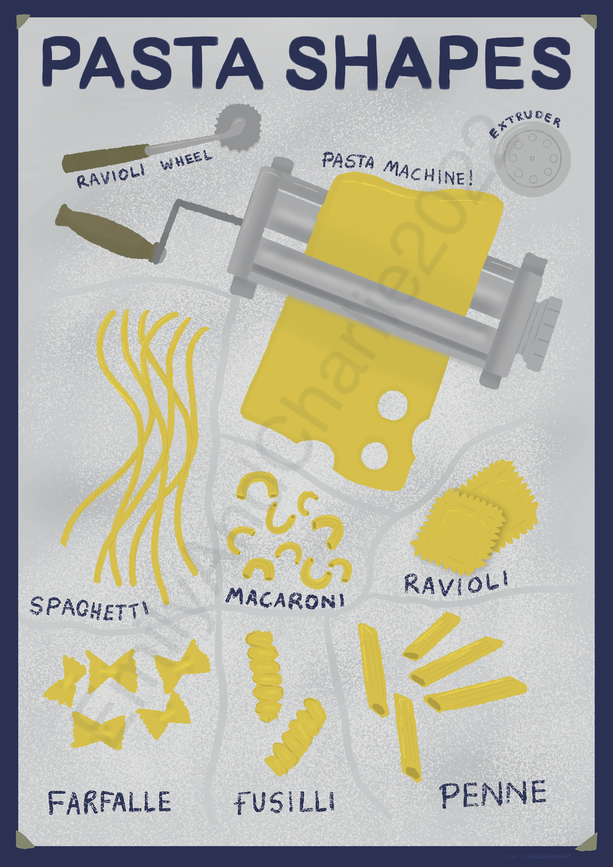 Pasta Shapes - Printable Children’s Poster - Educational Poster, Home