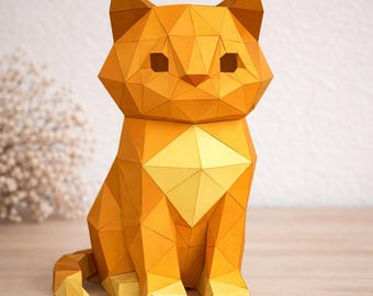 Modello di gatto di carta low poly Dxf, Svg, PDF - Modello di gatto di carta fai da te - PDF stampabile - Decorazione per la casa