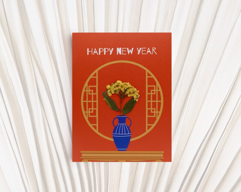 Chinese Happy New Year CardLunar New Year CardVase near a windowNew Year CardCelebration of New YearHandmadeFree Shipping image 3