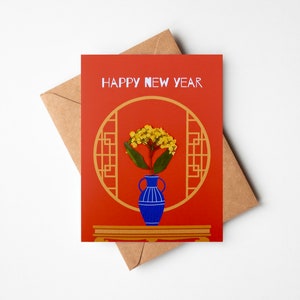 Chinese Happy New Year CardLunar New Year CardVase near a windowNew Year CardCelebration of New YearHandmadeFree Shipping image 1