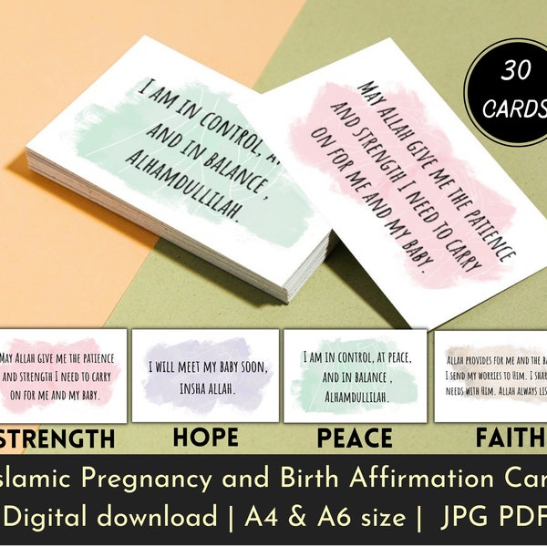Islamic Pregnancy and Birth Affirmation Cards | Mother to be Inspirational Duas | Islam Parent Gift Set Printable Dua cards | Muslim Quotes