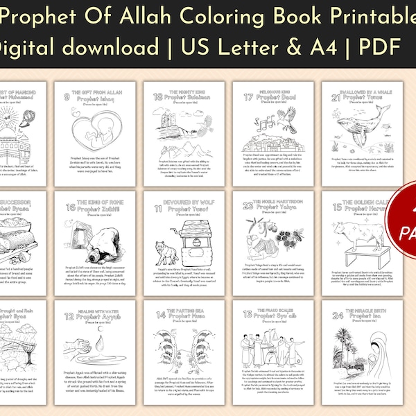 25 Prophets of Allah Coloring Book, Islam Prophet, Quran Education, Islamic Teachings, Printable activity, home school kids, teacher tools