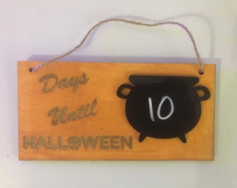 Compte à rebours d'Halloween - Compte à rebours d'Halloween fait à la main - Signe d'Halloween en bois - Décoration d'Halloween - Cadeau d'Halloween