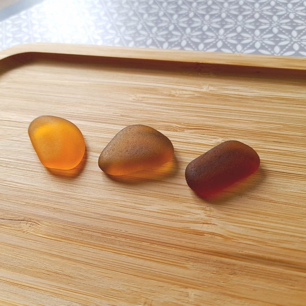 Lot de Verres de Mer Véritables Orange, Marron Ocre et Ambre. Galets de verre. Collection. Verre Poli, Verre Plage. French Seaglass. Rare.