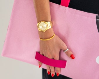 Pochette écologique pour ordinateur portable, étui pour ordinateur portable recyclé et durable, respectueux des végétaliens, avec poignée, unique, unique en son genre. Barbie ROSE