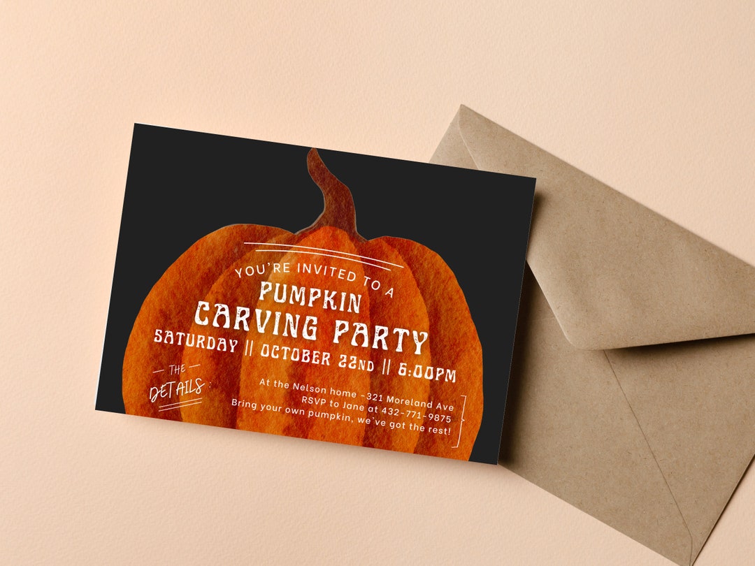 Printable Pumpkin Carving Party Invitation Template, Halloween Pumpkin
