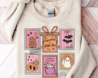 Halloween Pregnancy Announcement Sweatshirt Pregnant Halloween Shirt Cute Maternity Mom to Be Baby Reveal Fall Crewneck Sweater Spooky Ghost