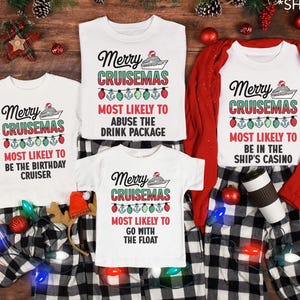 Most Likely To Christmas Cruise Shirt Merry Cruisemas 2025 Family Vacation Funny Matching Group Caribbean Cruising Tee Holiday Trip T-shirts