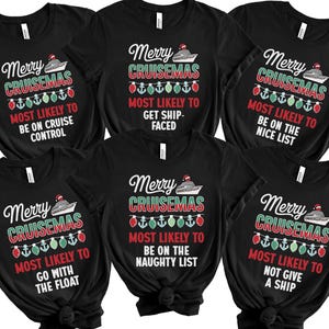 Most Likely To Christmas Cruise Shirt Merry Cruisemas 2025 Family Vacation Funny Matching Group Caribbean Cruising Tee Holiday Trip T-shirts