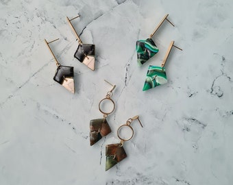 Dangling earrings in polymer clay, resin and stainless steel - Handmade, unique piece