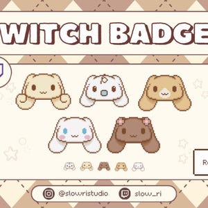 Kawaii Cinna & Friends Sub Badges Bit Badges | kawaii cute dog ears pixel art characters graphics for streamers twitch