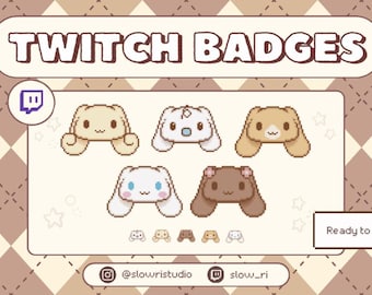 Kawaii Cinna & Friends Sub Badges Bit Badges | kawaii cute dog ears pixel art characters graphics for streamers twitch