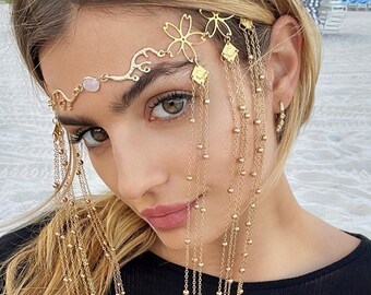 LULU FACE CHAIN / Gold Headpiece / Hair Jewellery / Festival and Rave Accessory / Face Jewelry / Bohemian Accessory / Festival Outfit