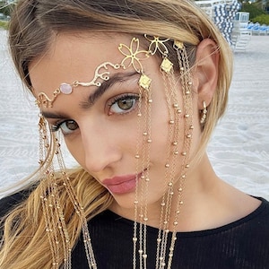 LULU FACE CHAIN / Gold Headpiece / Hair Jewellery / Festival and Rave Accessory / Face Jewelry / Bohemian Accessory / Festival Outfit