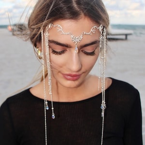 LULU FACE CHAIN / Silver Headpiece / Hair Jewellery / Festival and Rave Accessory / Face Jewelry / Bohemian Accessory / Festival Outfit