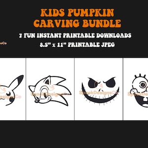 7 Printable Kids Jack-o-lantern Pumpkin Carving Stencil - Etsy