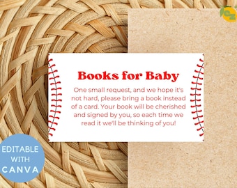 Baseball Baby Shower Book Request Card: Editable Canva Template (Digital Download)