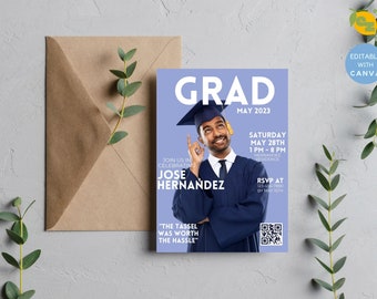 Magazine Graduation Party Invitation Template (Canva Editable, Digital Download)