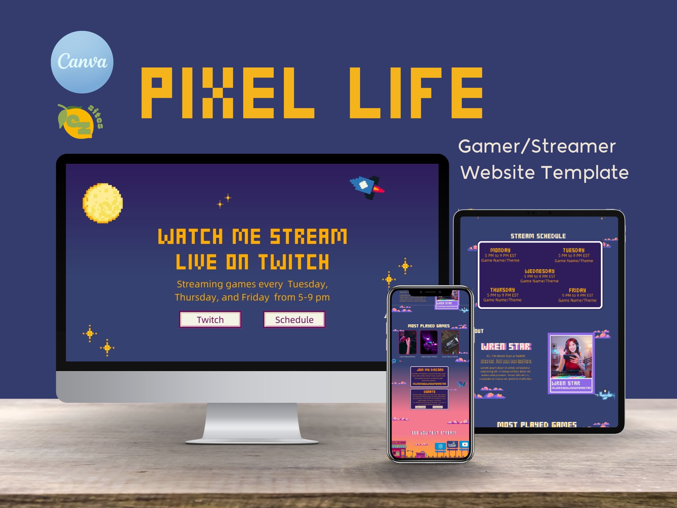 Pixel Life Canva Gaming Website Template Life Stream Twitch 