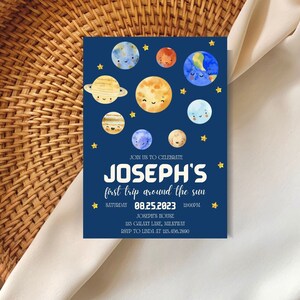 EDITABLE First Trip Around the Sun | Outer Space First Birthday Invitation | Galaxy Space Blast Off Printable | Kid's Birthday Canva