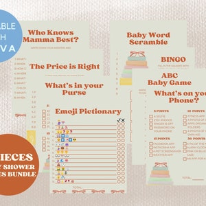 Editable Storybook Baby Shower Games | A New Chapter Begins Theme Baby Shower | Bingo Emoji Games | Editable with Canva