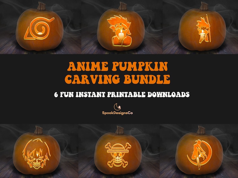 Printable Anime Pumpkin Stencil Bundle Characters Favorite Popular