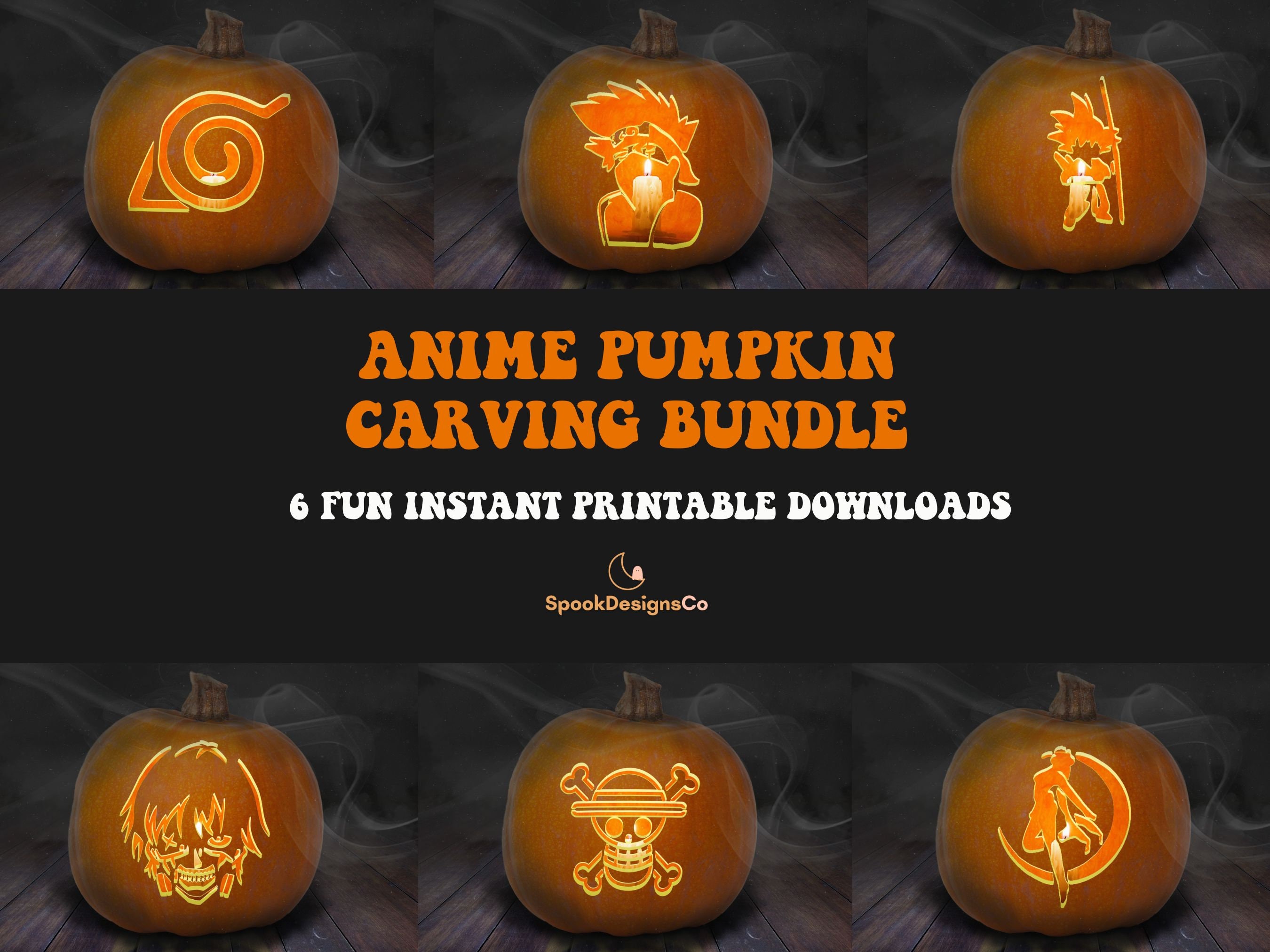 Printable Anime Pumpkin Stencil Bundle Characters Favorite Popular