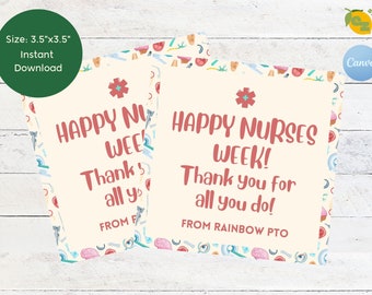 Nurse Appreciation Gift Tag: Editable Thank You Card (Instant Download)