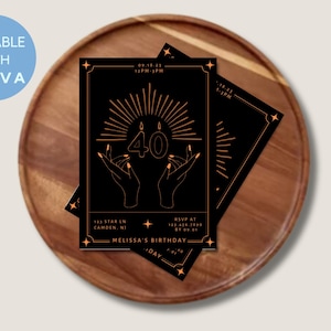 Convite para festa de tarô de 40º aniversário | Convite de aniversário místico | Evite festa mística | Download instantâneo Editar com Canva