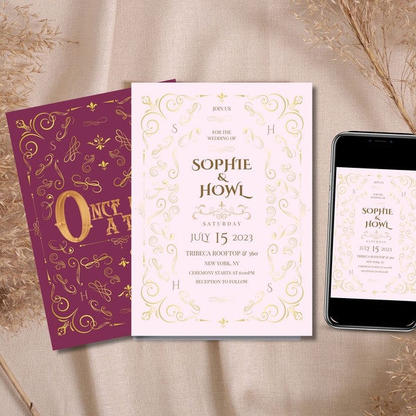Fairytale Storybook Wedding Invitation | Perfect Invitation for a Fairytale Wedding | Once Upon A Time Invitation | Gold Birthday | Canva