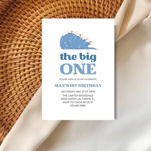 The Big One Invitation | 1st Birthday | Beach Wave Theme | Surfs Up Party | Kids Birthday Editable Invitation | First Birthday | Canva