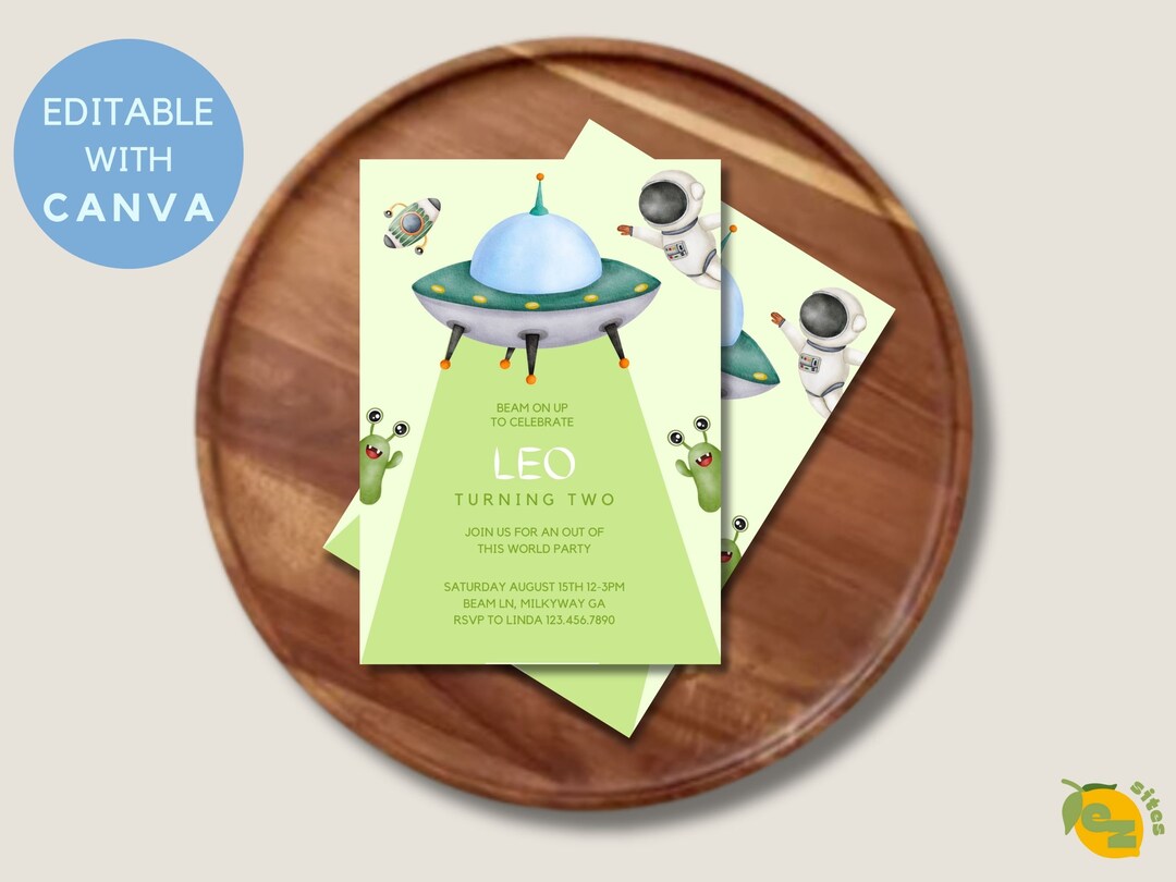 Editable Boys Alien Birthday Invitation | UFO Green Birthday Party ...