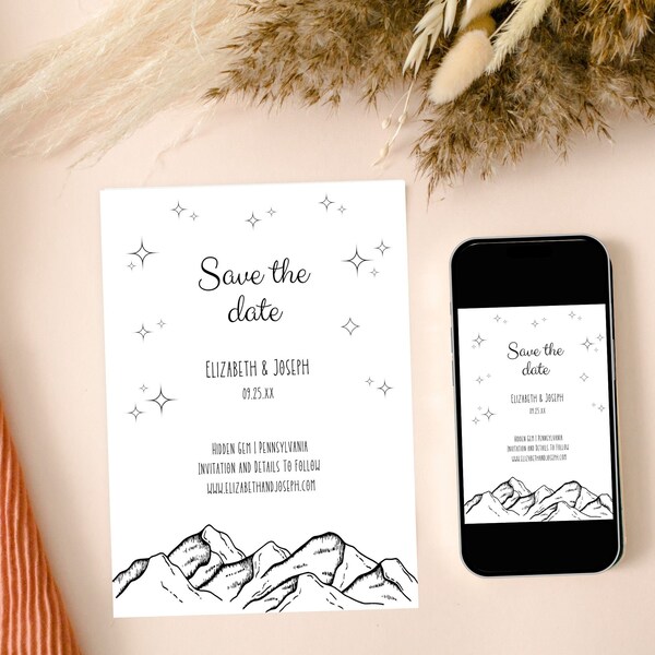 Editable Rustic Save The Date Wedding Template | Canva Custom Wedding Template | Rustic Camping Save The Date