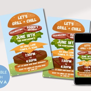 BBQ Birthday Party Invitation | Summer Cookout Party Invitation Template | Backyard BBQ Party | Graduation Party Invite | Printable | Canva
