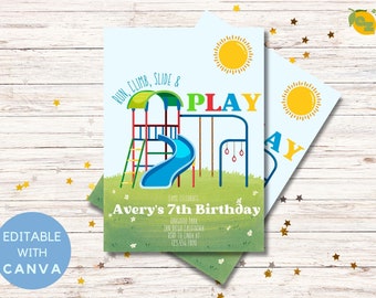Playground Birthday Invitation: Editable Kids Park Party (Canva Template)