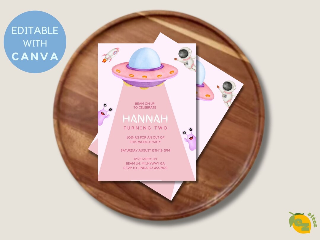 Editable Alien Birthday Invitation | UFO Pink Birthday Party Invite ...