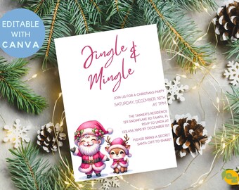 Jingle and Mingle Editable Holiday Party Invitation | Business Work Christmas Party Invitation | Editable Template