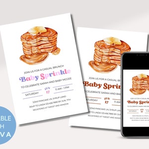 Baby Sprinkle Baby Shower Brunch Invitation Template | Pancakes and Pajamas Baby Shower | Baby Brunch Invite | Canva Template