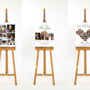 Editable Set of 3 Funeral Heart Collage | Minimalistic Funeral Photo Collage for Men or Women | Celebration of Life | Canva Template