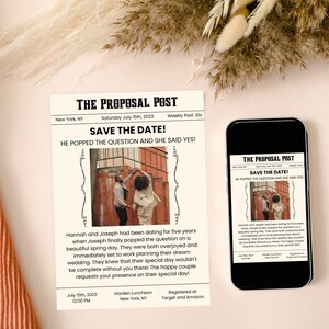 Editable Newspaper Save the Date | Proposal Post Editable Template | Wedding Announcement Canva