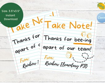 Bee Teacher Appreciation Gift Tag: Canva Printable (DIY Editable)